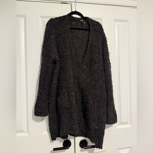 Free People Textured Black and Gray Long Cardigan
